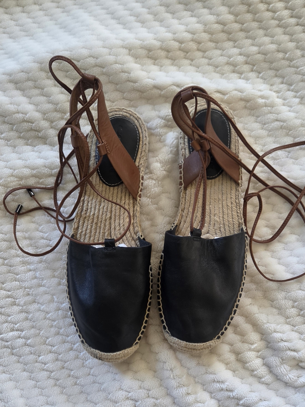 Coach Rita Black & Saddle Leather Lace-Up Espadrille Sandals